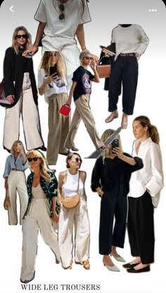 many different pictures of women in white and black outfits, all with sunglasses on their faces