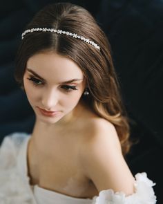 "WINONA HEADBAND (TI-3452) Look glamorous in the Winona Headband! This headpiece features delicate round and teardrop crystal gemstones that will bring a beautiful sparkle to any wedding look. Details: * Crystal gemstones * Measures 0.75\" * Pin loops are located at each end * Style #3452 SHOP MORE STYLES https://www.etsy.com/shop/darethcolburndesigns NEED MORE HELP? Happy to offer advice or recommendations, just message me!" Headpiece Bride, Hairpiece Wedding, Crystal Bridal Headband, Wedding Hair Headband, Bride Crown, Little White Dress, Silver Headband, Headband Wedding, Crystal Headband