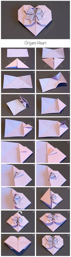 the instructions for how to make an origami heart