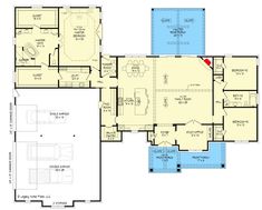 the floor plan for a home with two car garages and an attached living area