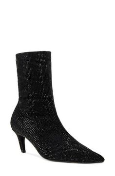 Allover crystals add shimmering glamour to a pointy-toe bootie that's destined to steal the scene. Side zip closure Synthetic upper/leather lining/synthetic sole Imported Asian & Pacific Islander Owned/Founded Pacific Islander, Azalea Wang, Nordstrom Store, Black Fits, The Scene, Boot Shoes Women, Bootie, Side Zip, Shoe Boots