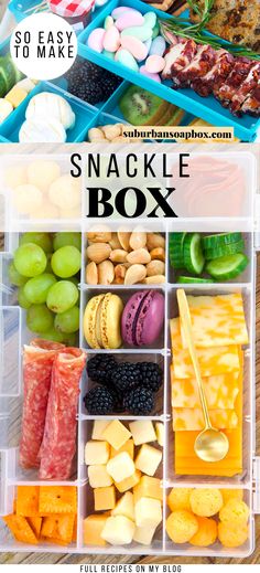 the snack box is filled with different types of snacks