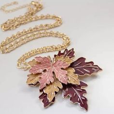 Maple Leaf Necklace 30” Chain 2”X2” Pendant Zinc Alloy Pink Long Necklace For Gift, Maple Leaf Necklace, Pom Pom Necklace, Silk Tassel Necklace, Rainbow Bar, Fall Necklace, Palm Tree Necklace, Pineapple Necklace, Holiday Necklace