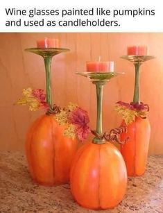 an image of three pumpkins with candles in them on top of a facebook page