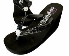 Black Wedge Flip Flops, Fancy Flip Flops, Bridal Wedges, High Heel Flip Flops, Bridal Flip Flops, Elegant High Heels, Platform Flip Flops, Black Flip Flops, Rubber Sandals