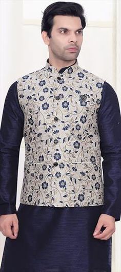 Blue color Nehru Jacket in Brocade fabric with Weaving work Luxury Designer Brocade Nehru Jacket, Luxury Brocade Nehru Jacket For Festive Season, Luxury Gold Brocade Nehru Jacket, Nehru Jacket, Nehru Jackets, Brocade Fabric, Party Wear, Weaving, Blue Color