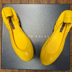 Yellow Leather Ballet Flats Never Worn Size 7 Euro Shoes Sandals Heels, Purple Label, Ralph Lauren Purple Label, Yellow Leather, Leather Ballet Flats, Flat Color, Flat Shoes Women, Ballet Flats, Loafer Flats