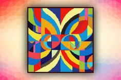 an abstract art work with geometric shapes and colors on a multicolored background that appears to be in the style of cubism