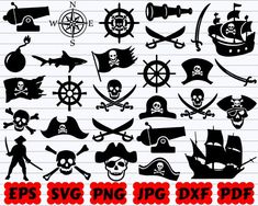 pirate svg clipart set on lined paper