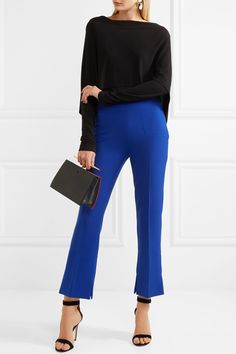 Cobalt Trousers Outfit, Bright Blue Pants Outfit Women, Cobalt Blue Trousers Outfit, Royal Blue Pants Work Outfit Women, Royal Blue Trousers Outfit Women, Blue Work Pants Outfit, How To Style Blue Pants, Royal Blue Trousers Outfit, Cobalt Pants Outfit