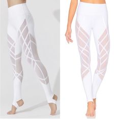 Alo Yoga High Waist Wrapped Stirrup Mesh Legging White Small White Fitted Mesh Bottoms, Fitted White Mesh Bottoms, White High Stretch Activewear For Summer, Alo Yoga Summer Activewear For Yoga, White Fitted Mesh Activewear, Fitted White Mesh Activewear, White Alo Yoga Activewear For The Gym, White Fitted Activewear For Summer, White Tight Summer Bottoms