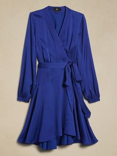 Belicia Satin Wrap Dress | Banana Republic Blue Satin Wrap Dress, Easy Wrap, Satin Wrap Dress, Blue Fits, Satin Mini Dress, Blue Satin, Petite Size, Fit And Flare Dress, Satin Fabric