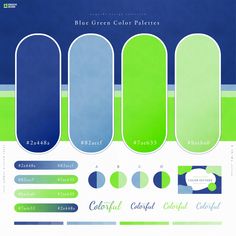 the color scheme for blue green and white palettes is shown in three different colors