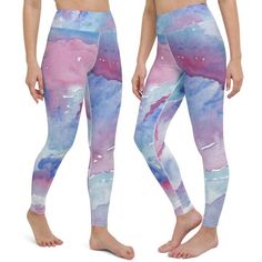 Watercolor Workout Leggings for Women 🖌 High-Waisted & Mid-Rise Options🐟  6% of profits go to protecting our oceans🎉  FREE US SHIPPING & Reduced Worldwide ShippingThese watercolor leggings are this special (why the $68):✄ Handmade♕ Premium Quality❀ Eco Ink Print☺ Ethical Manufacturing✩ My Original Watercolor Art ("Underwater Galaxy")✔ Supports a good cause (the ocean!)and....➳ Fade resistant➳ Not see-through➳ Won't slide down➳ Sweat-wicking➳ Durable★ Tested as runners leggings, barre Multicolor Bottoms For Pilates, Artistic Stretch Multicolor Bottoms, Artistic Multicolor Stretch Bottoms, Fitted Multicolor Long Yoga Pants, Fitted Multicolor Yoga Pants, Multicolor High Waist Leggings For Yoga, High Waist Multicolor Leggings For Yoga, Cute Workout Leggings, Multicolor Sportswear Leggings For Yoga