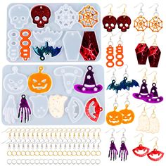 PRICES MAY VARY. 🎃【10 Pairs Unique Halloween Theme Molds Shape Resin Earring Molds】Our resin molds are designed with Halloween theme molds and it has 10 unique patterns(skull, pumpkin, spider web, and others, great for making eyecatching and beautiful earrings, keychains, pendants etc. 🎃【Hole Design on the Top of Resin Mold Halloween】 Unlike other resin earring molds without hole design , our Rifanda halloween resin mold are designed with a hole on the top of epoxy mold, so you don’t need to l Crafting Patterns & Molds, Skull Earring, Halloween Mold, Ghost Skeleton, Resin Jewelry Molds, Halloween Pendant, Soap Making Molds, Skull Pumpkin, Spider Earrings