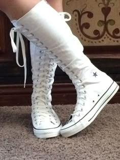 White Converse With Dress, Converse With Dress, Knee High Sneakers, Converse Boots, Converse Chucks