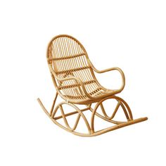 a wicker rocking chair on white background with clipping path to the bottom right