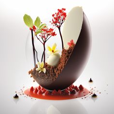 an egg with flowers and plants in it