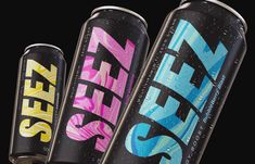 three different types of beer cans with the word sleep printed on them, all in black and pink