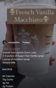 the menu for french vanilla macchiato is shown in this screenshote image