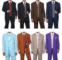 Men's 4 Button High Fashion Suit with Matching Vest Tie & Handkerchief #6903 | eBay Fitted Solid Color Sets With Buttons, Fitted Sets With Buttons, Formal Fall Sets With Button Closure, Formal Sets With Button Closure For Fall, Classic Fall Sets With Buttons, Elegant Solid Sets With Buttons, Elegant Solid Color Sets With Buttons, Business Casual Attire For Men, Suits Men Business