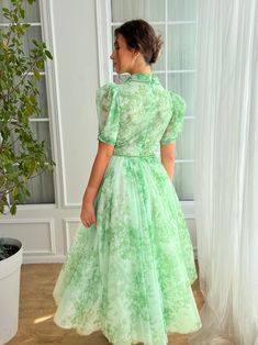 Teuta Matoshi, Mint Green Dress, Green Hues, Puff Sleeve Dress, Garden Parties, Puffed Sleeves Dress, Tulle Fabric, Fresh Mint, Floral Applique