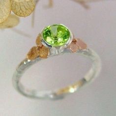 Peridot Ring, 14k Rose Gold Hydrangea Flowers, Green Peridot Gemstone, August Birthstone, Flower Rin Gold Hydrangea, Blue Diamond Engagement Ring, Gemstone Stacking Ring, Hydrangea Flowers, Securely Attached, August Birthstone, Flowers Green, Peridot Gemstone, Peridot Ring