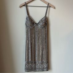 Scala Sequin Dress - Size 4 - Brown/ Gold/ Silver - Handmade Short Formal Dresses, Beaded Mini Dress, Semi Dresses, Fancy Outfit, Hoco Dress, Gold Sequin Dress, Beige Dress, Beige Dresses, Dress Inspo