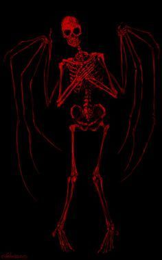 a skeleton is shown in red light