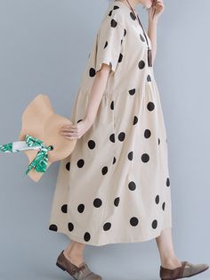 Sku CY-!88909 Material >70%Cotton Style Loose , Short Sleeves Feature Asymmetric , Polka-dot Neckline V-neck Occasion Simple , Vintage Seasons Summer Type Midi Dresses Color SAME AS PICTURE Size L,XL Please consult the size chart we provide for this item's measurements to help you decide which size to buy.Please note: There may be 1-3cm differ due to manual measurement.CMINCH Bust Shoulder Sleeve Length L 114 41.5 23.5 119 XL 120 43 24 120 Boho Style Dresses, Urban Looks, Midi Short Sleeve Dress, Loose Shorts, Picture Size, Kids Sweater, Ao Dai, Cozy Fashion, Picture Sizes