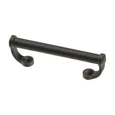 an old black iron door handle on a white background