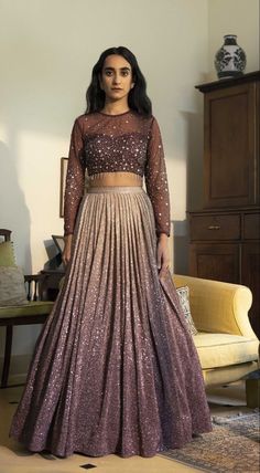 Full Sleeve Blouse Designs, Sleeve Blouse Designs, Shimmer Lehenga, Long Sleeve Blouse Designs, Long Skirt Top Designs, Lehenga With Dupatta, Netted Blouse Designs, Blouse Tops Designs