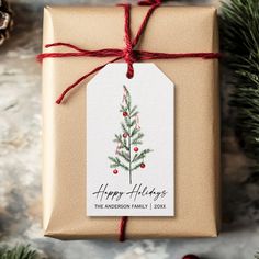 a present wrapped in brown paper and tied with red twine