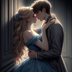 a man and woman are kissing in front of a wall with the light coming through them