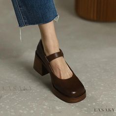 Lasaky - Timeless Vintage Mary Jane Shoes with Square Toe, Chunky Heels, Thick Soles, and Deep Vamp in Brown High Heeled Mary Janes, Brown High Heels, Tabi Boots, Mary Jane High Heels, Platform Mary Janes, Chunky High Heels, Retro Shoes, Mary Jane Pumps, Heel Caps