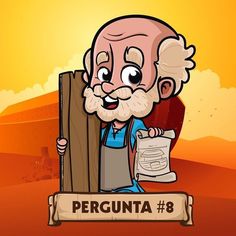 an old man is holding a sign that says pergunta 8