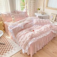 Soft girl ,kawaii and coquette Twin Size Bed Sheets, Cama Queen Size, King Size Bed Sheets, Lace Bedding, Bed Quilt Cover, Full Bedding Sets, Twin Bed Sets, Ruffle Bedding, Cotton Bedding Sets