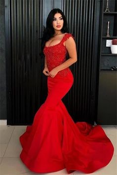 Chic Mermaid Straps Prom Party Gowns| New Arrival Long Lace Appliques – Ballbella School Party Dress, Party Dress Winter, Winter Formal Dress, Gown Graduation, Red Mermaid, Winter Formal Dresses, Mermaid Prom Dress, Prom Dresses 2019, Dress Winter