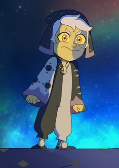 a cartoon character with an evil look on his face, standing in front of a night sky