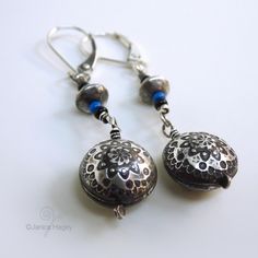 Paisley Hollow Formed Bead Earrings | Janice Art Jewelry Hollow Form, Paisley Flower, Patina Finish, Bead Earrings, Beaded Dangles, Blue And Black