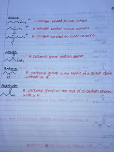 a piece of paper with writing on it that has different types of carbons written in red