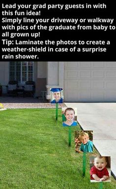 the lawn is lined up with pictures of children