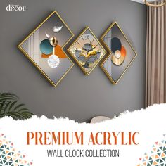 the wall clock collection is designed to look like modern art pieces, and features geometric shapes