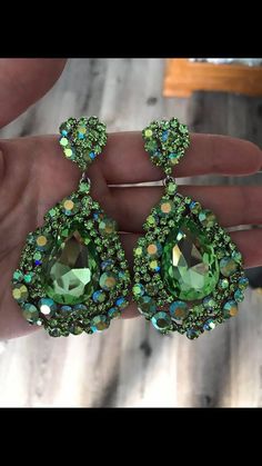 Cheap Lime Green Earrings For Gift, Green Teardrop Clip-on Earrings, Green Clip-on Jewelry For Party, Pageant Earrings, Peridot Crystal, Crystal Chandelier Earrings, Prom Earrings, Peridot Earrings, Chunky Earrings