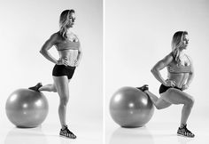 a woman is doing exercises on an exercise ball