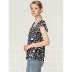 This floral top is sure to inject a floral flourish into your wardrobe. Made of a lightweight chiffon fabric for a soft fit, this top boasts a floral print throughout and a flattering and vintage-inspired square neckline. Wear it with jeans or a skirt for a chic style that will take you from day to evening. With summer floral and greenery details, this breezy flowy blouse features fluttery sleeves. Optimal for day or night, this floral-printed blouse features vintage details like a square neck a Spring Sleeveless Chiffon Blouse, Flowy Chiffon Blouse With Floral Print, Chiffon Floral Print Tops For Day Out, Floral Print Chiffon Tops For Day Out, Chic Chiffon Top With Floral Print, Casual Chiffon Tops With Floral Print, Casual Chiffon Blouse With Floral Print, Casual Floral Print Chiffon Tops, Summer Floral Print Chiffon Tops