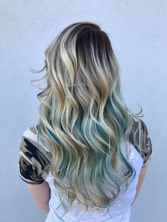 Blonde Hair With Blue Highlights, Cassie Hair, Blue Hair Streaks, Blue Balayage, Balayage Hair Blonde Medium, Balayage Hair Blonde Long, Blue Hair Highlights, Balayage Hair Ash