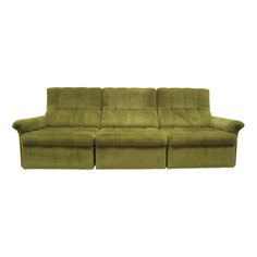 a green couch with two reclinings on it's back and one end facing the