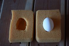 two pieces of bread with an egg in the middle and one piece cut out to look like it