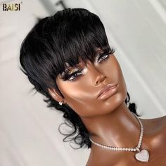 hairbs $100 wig BAISI Stunning Mullet Pixie Cut Wig with Bangs Mullet Wig, Short Curly Pixie, Burmese Hair, Hair Colorful, Brazilian Hair Wigs, Curly Pixie Cuts, European Hair, Corte Pixie, Remy Human Hair Wigs